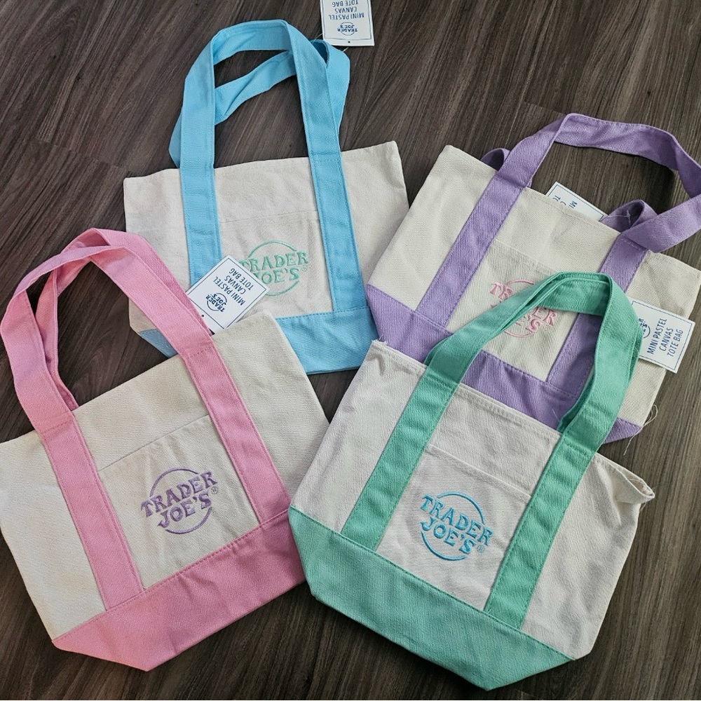 NEW Trader Joe’s mini tote bag set - Pink, Blue, Purple, Green